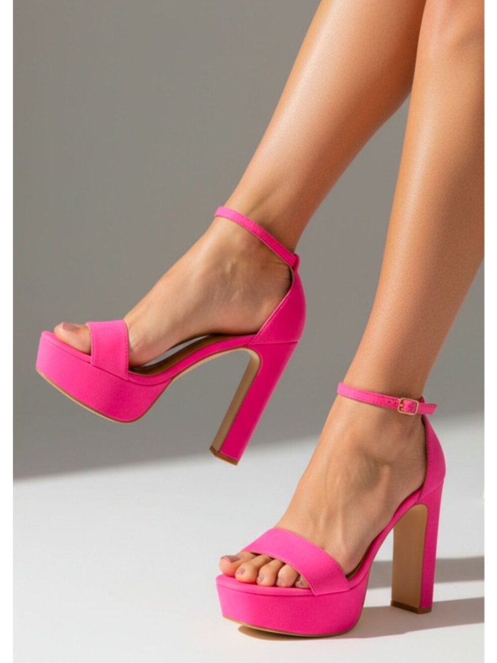 Fuchsia High Block Heel Platform Sandals With Adjustable Ankle Strap For Women